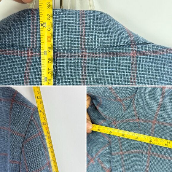 Paul Fredrick Linen Blazer Sport Coat Mens Size 43R Blue Plaid Jacket - Picture 13 of 16